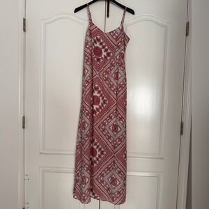 Red Patterned Maxi Dress with Spaghetti Straps